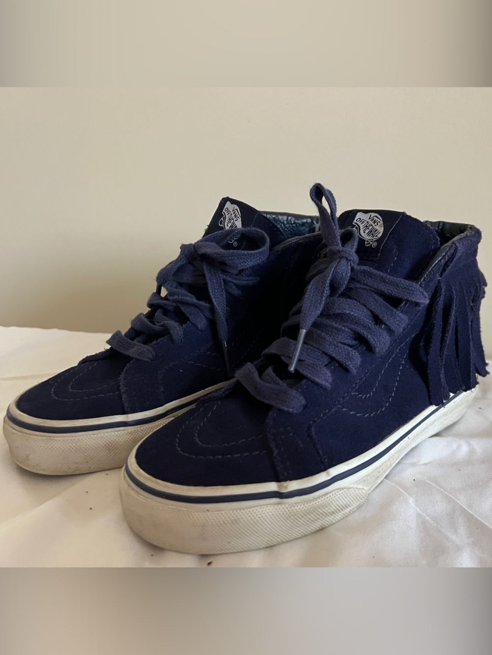 Vans Kids Navy High-Top Suede Sneakers with Fringe